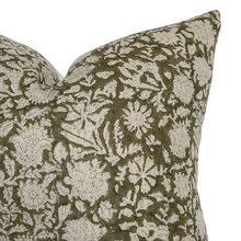 Load image into Gallery viewer, Sienna | Dark Olive Floral Handblock Pillow Cover
