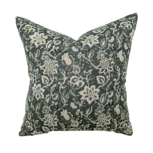 Load image into Gallery viewer, Willow | Deep Blue &amp; Sage Floral Pillow Cover
