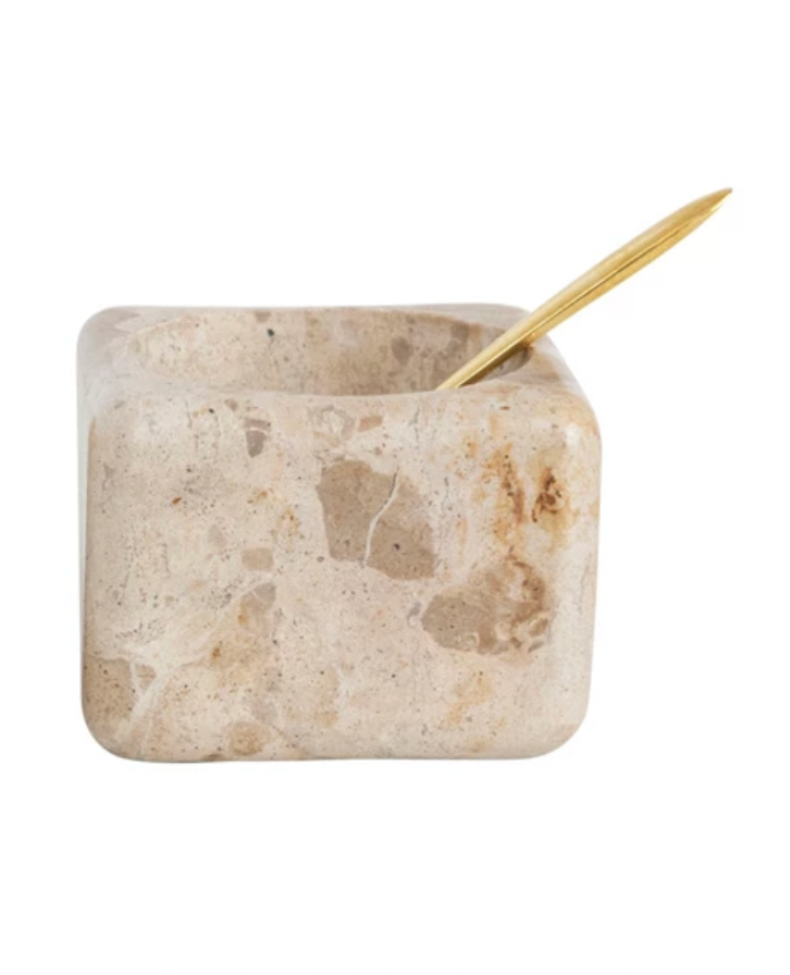 Marble Pinch Pot with brass spoon