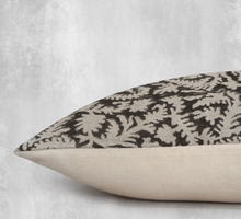 Load image into Gallery viewer, Indian Hand Block Linen Pillow Cover in Brown Beige Floral
