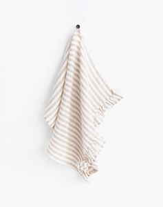 Ruffle Trim Tea Towel - Striped