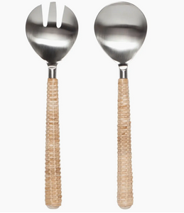 Matte Steel Rattan Salad Servers Set of 2