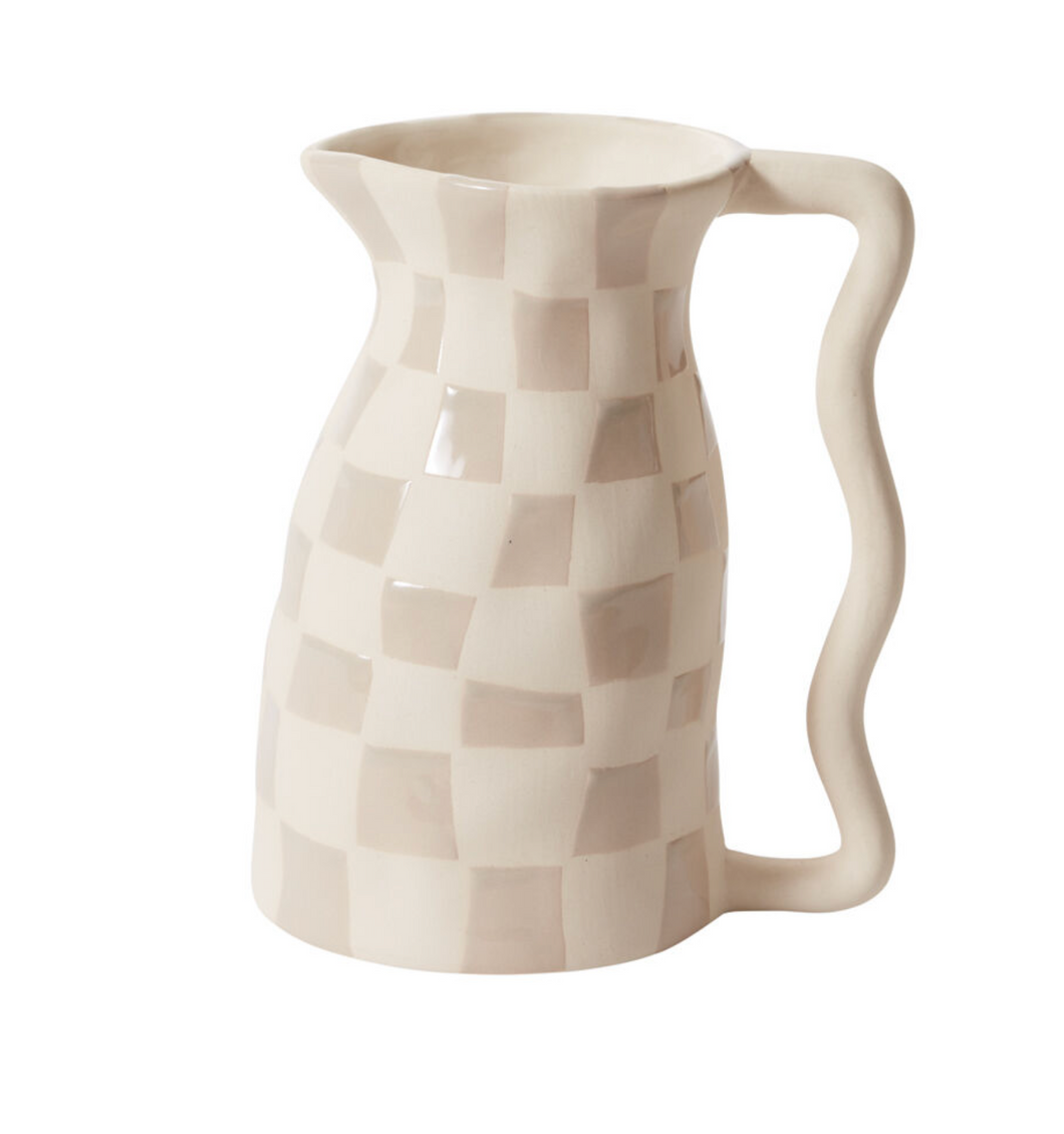 Blue Checkard Pitcher Checkered Pitcher – Row House Interiors