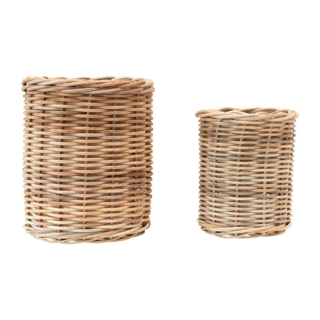 Hand-Woven Wicker Basket/Container, Set of 2