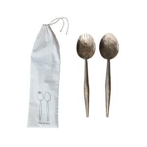 Hand-Forged Metal Salad Servers, Set of 2 in Drawstring Bag