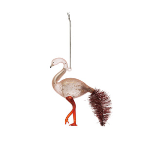 4"H Hand-Painted Mercury Glass Flamingo Ornament with Tinsel Tail, Pink