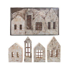 Birch Bark Houses w/ Windows, Natural, Boxed Set of 4