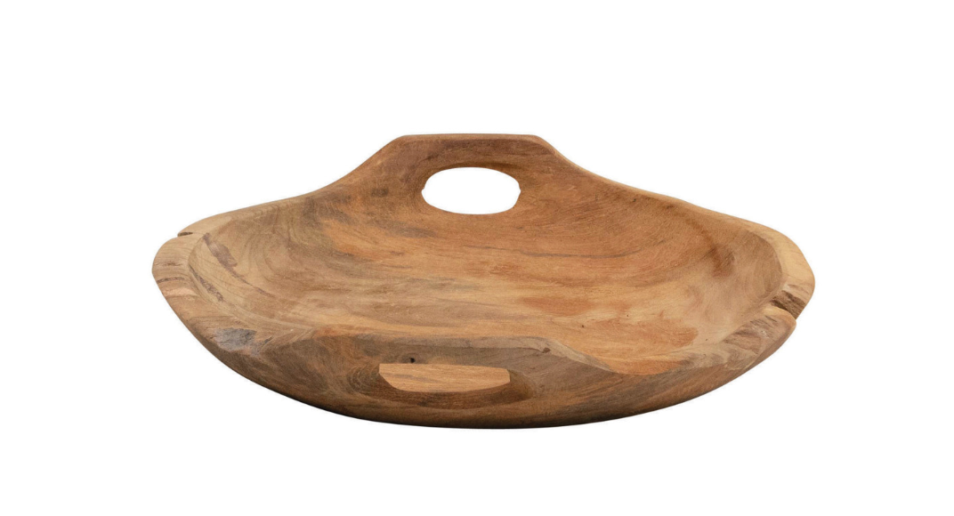 Teak Wood Bowl with Handles - Medium