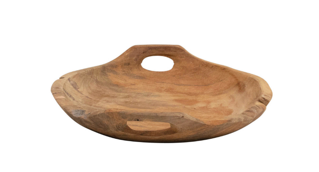 Teak Wood Bowl with Handles - Medium