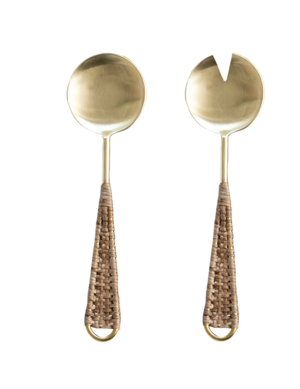 Rattan and Gold Salad Servers