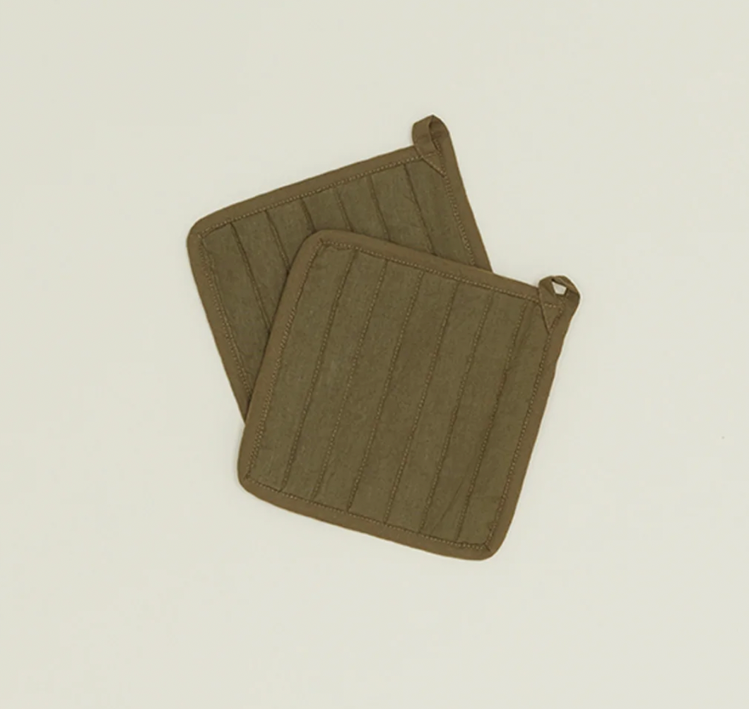 Linen Pot Holder Set - Olive